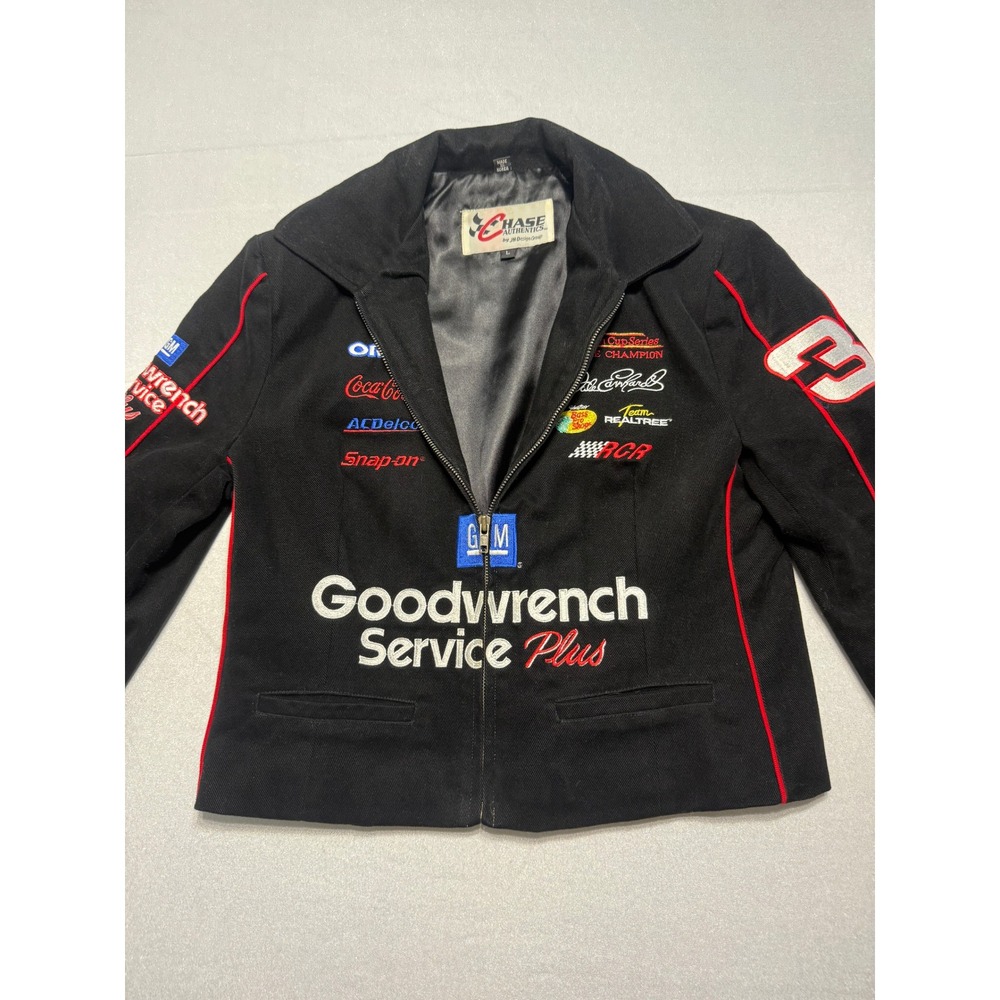 Chase Authentics Dale Earnhardt NASCAR Jacket Womens L Black Cotton Goodwrench L
